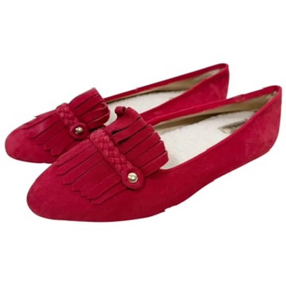 Birdies Red Cardinal Suede Flat Loafer Slippers Kiltie fringe Slippers Size 6
